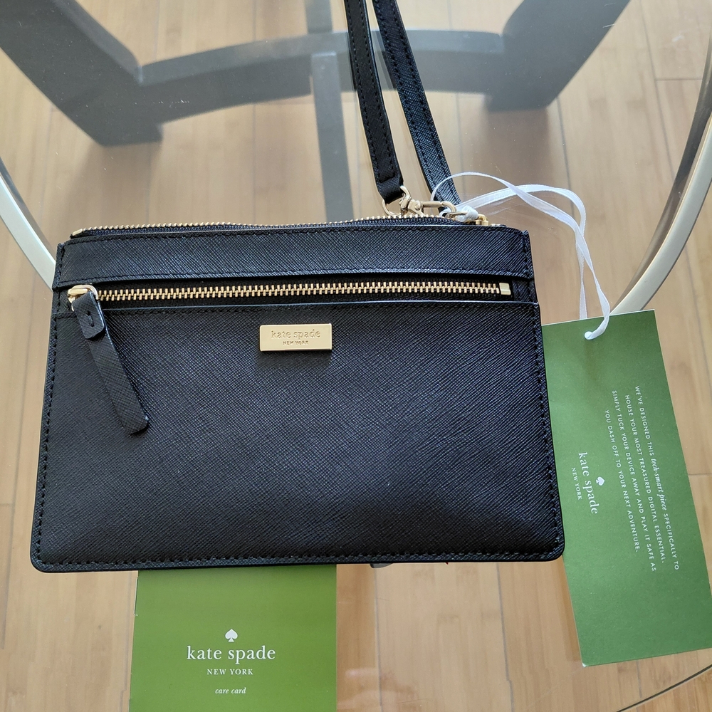 Kate Spade Black Wristlet with Gold Details